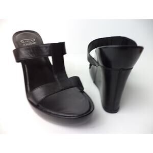 CIRCA JOAN & DAVID LOVEJOY BLACK LEATHER WEDGE PLATFORM HIGH HEEL SLIDE SHOE 10M